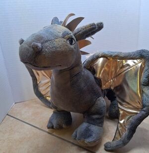 Fantasy Plush Dragon Green Brown Gold Metallic Poseable Wings Zipper Pouch Scale